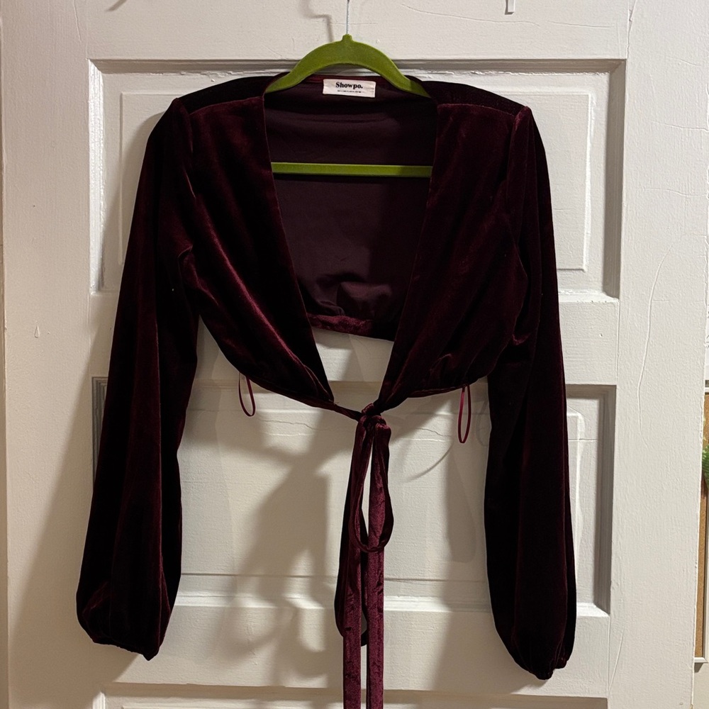 Showpo Burgundy Velvet Tie-Front Blouse - Picture 2 of 4